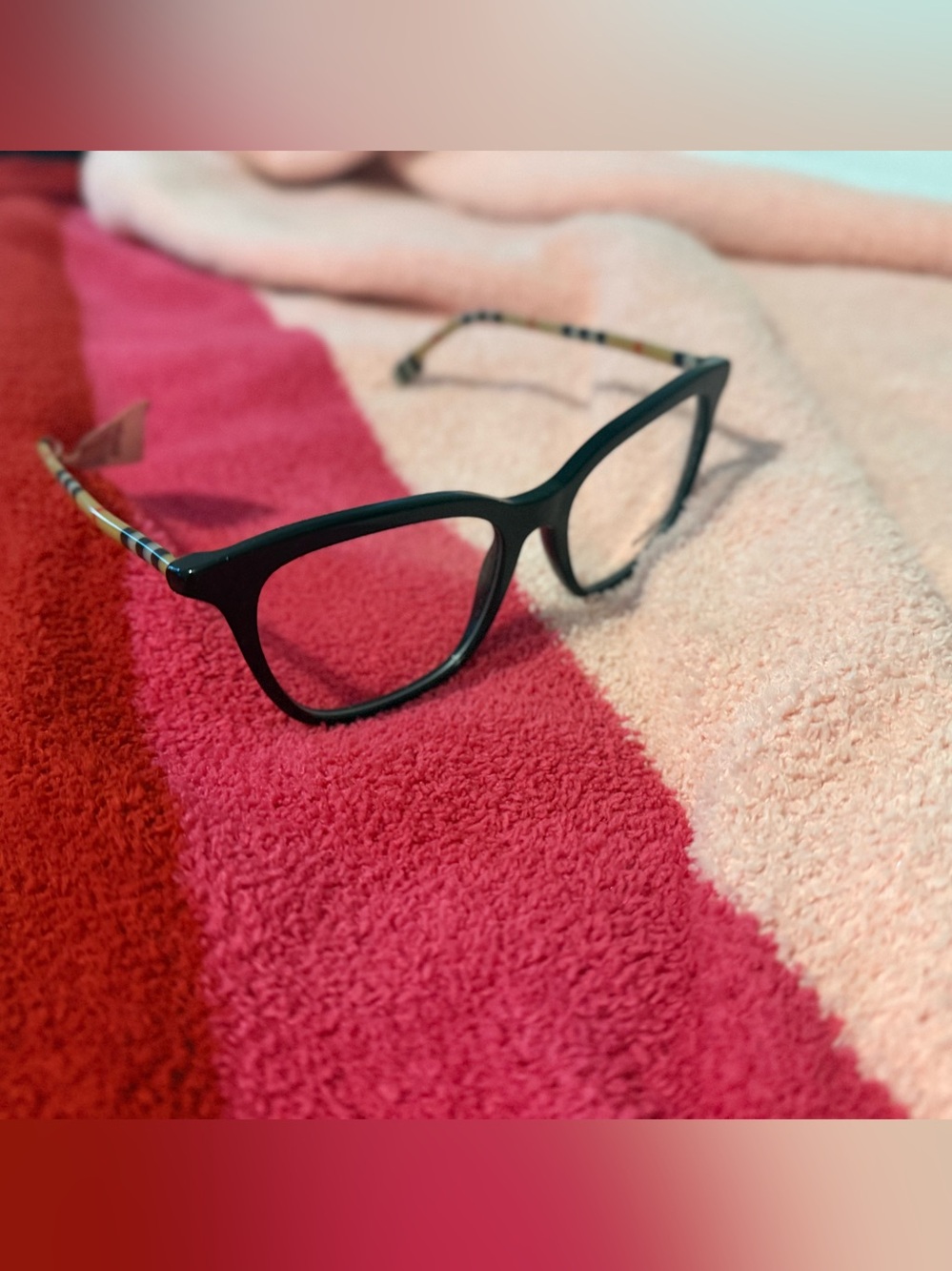 Burberry Black Cat-Eye Women's Glasses with Patterned Temples